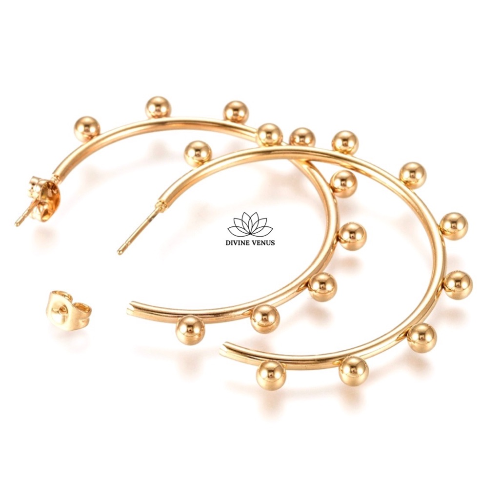 Open Hoop Stud Earrings Gold Plated Stainless Steel Nickel Free 17$